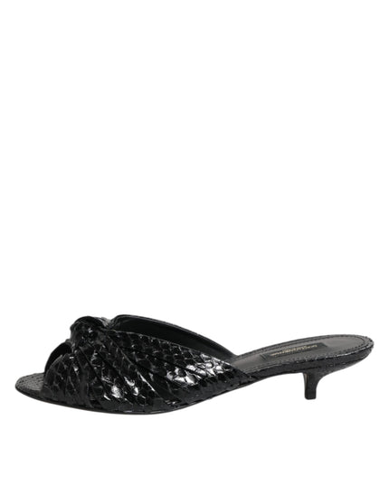 Dolce & Gabbana Black Leather Heels Slides Sandals Shoes
