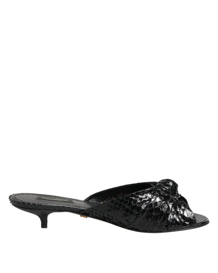 Dolce & Gabbana Black Leather Heels Slides Sandals Shoes