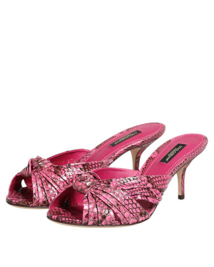 Dolce & Gabbana Pink Leather Heels Slides Sandals Shoes