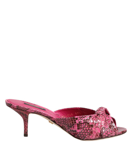 Dolce & Gabbana Pink Leather Heels Slides Sandals Shoes