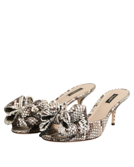 Dolce & Gabbana Multicolor Keira Bow Leather Peep Toe Mules Shoes