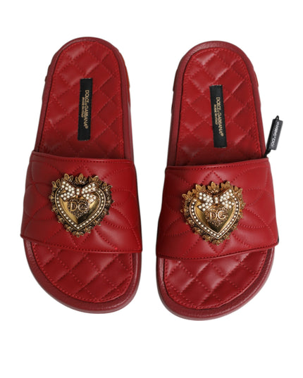 Dolce & Gabbana Red Devotion Matelassé Leather Slides Shoes