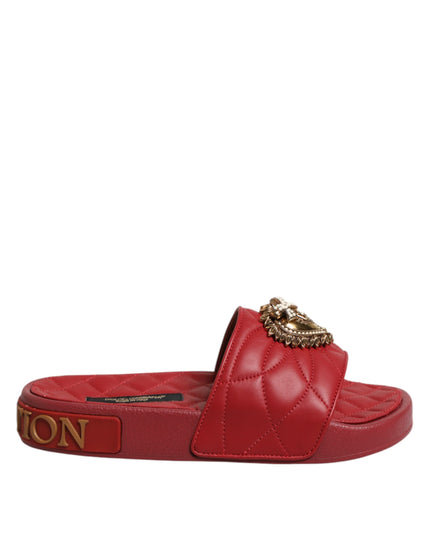 Dolce & Gabbana Red Devotion Matelassé Leather Slides Shoes