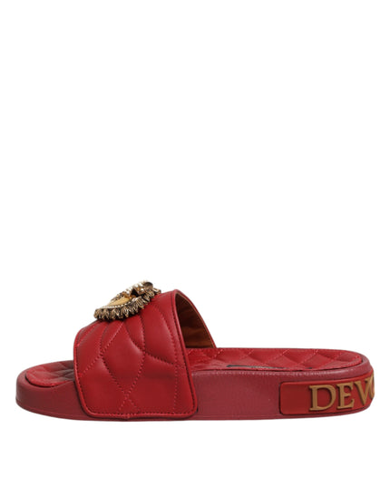Dolce & Gabbana Red Devotion Matelassé Leather Slides Shoes