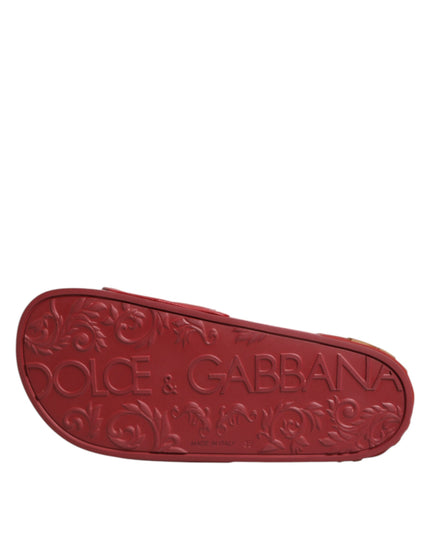 Dolce & Gabbana Red Devotion Matelassé Leather Slides Shoes