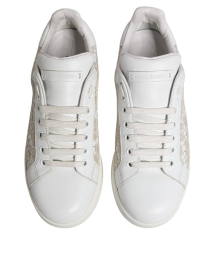 Dolce & Gabbana White Lace Leather Low Top Sneaker Shoes