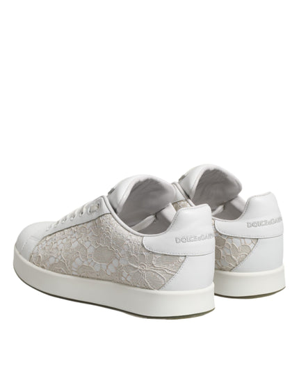 Dolce & Gabbana White Lace Leather Low Top Sneaker Shoes