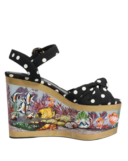 Dolce & Gabbana Multicolor Fish Polka Dot Wedge Sandals Shoes