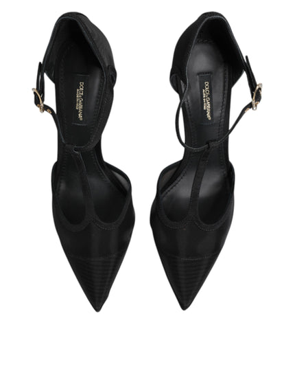 Dolce & Gabbana Black Mesh T-strap Stiletto High Heels Shoes