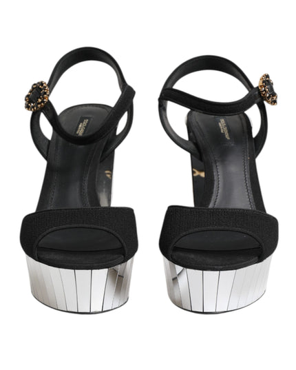 Dolce & Gabbana Black Crystal Ankle Strap Keira Sandal Shoes