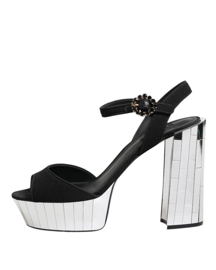 Dolce & Gabbana Black Crystal Ankle Strap Keira Sandal Shoes