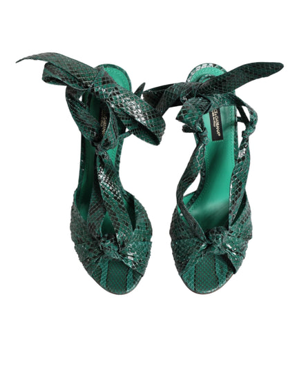 Dolce & Gabbana Green Python Leather Heels Sandals Shoes