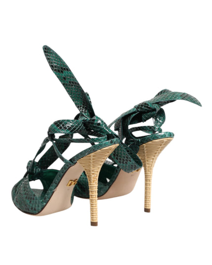 Dolce & Gabbana Green Python Leather Heels Sandals Shoes