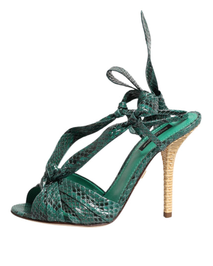 Dolce & Gabbana Green Python Leather Heels Sandals Shoes
