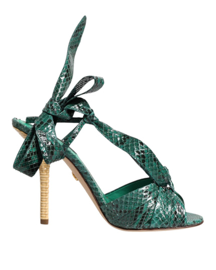 Dolce & Gabbana Green Python Leather Heels Sandals Shoes