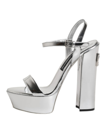Dolce & Gabbana Silver Leather Platform Keira Sandals Shoes