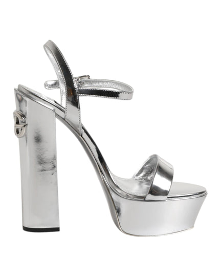 Dolce & Gabbana Silver Leather Platform Keira Sandals Shoes