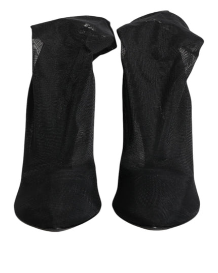 Dolce & Gabbana Black Silk Stretch Mesh Sock Boots Shoes