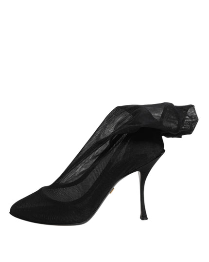 Dolce & Gabbana Black Silk Stretch Mesh Sock Boots Shoes