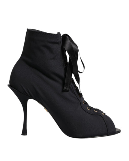 Dolce & Gabbana Black Stiletto Heels Lace Up Boots Shoes