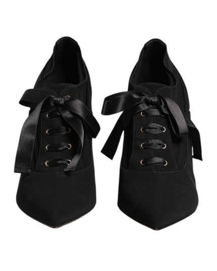 Dolce & Gabbana Black Lace Up Stiletto Heels Pumps Shoes