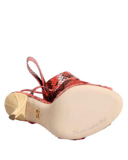 Dolce & Gabbana Coral Python Leather Heels Sandals Shoes