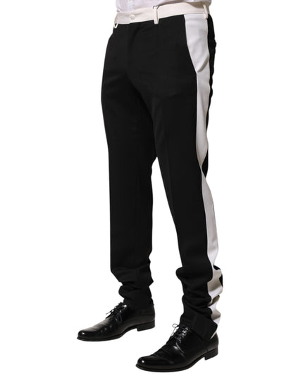 Dolce & Gabbana Black White Stripe Wool Men Trouser Pants