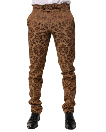 Dolce & Gabbana Brown Floral Jacquard Men Skinny Trouser Pants
