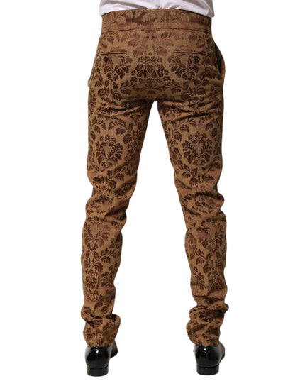 Dolce & Gabbana Brown Floral Jacquard Men Skinny Trouser Pants