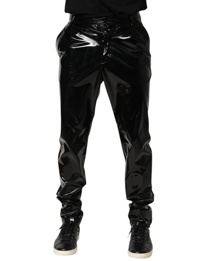 Dolce & Gabbana Black Polyester Mid Waist Men Trouser Pants