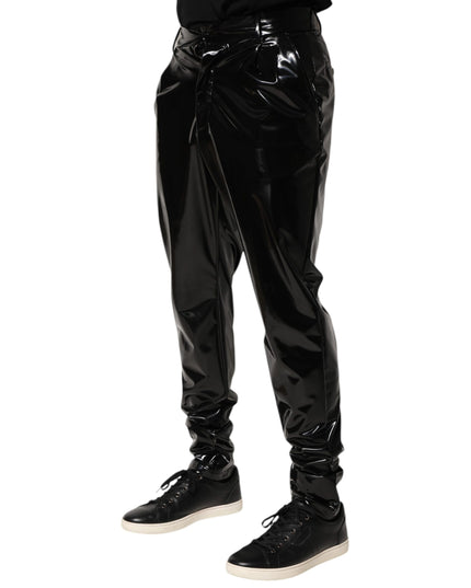 Dolce & Gabbana Black Polyester Mid Waist Men Trouser Pants