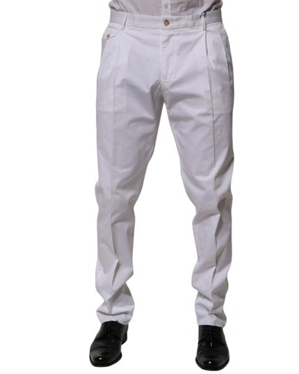 Dolce & Gabbana White Cotton Dress Slim Formal Trouser Pants
