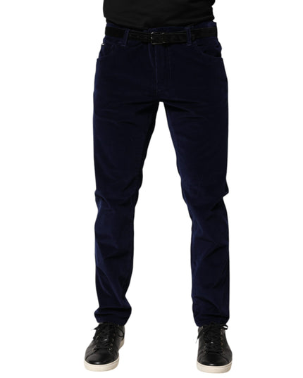 Dolce & Gabbana Navy Blue Cotton Tapered Formal Trouser Pants