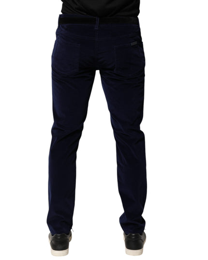 Dolce & Gabbana Navy Blue Cotton Tapered Formal Trouser Pants