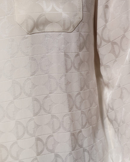 Dolce & Gabbana White Silk DG Logo Print Long Sleeves Shirt