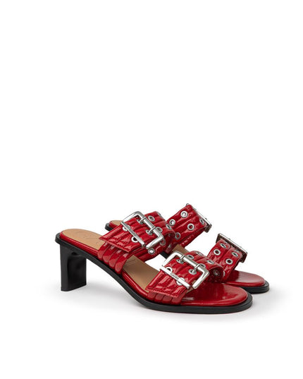 Ganni Red Leather Stiletto Heel Sandals