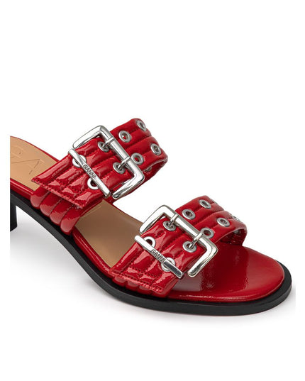 Ganni Red Leather Stiletto Heel Sandals