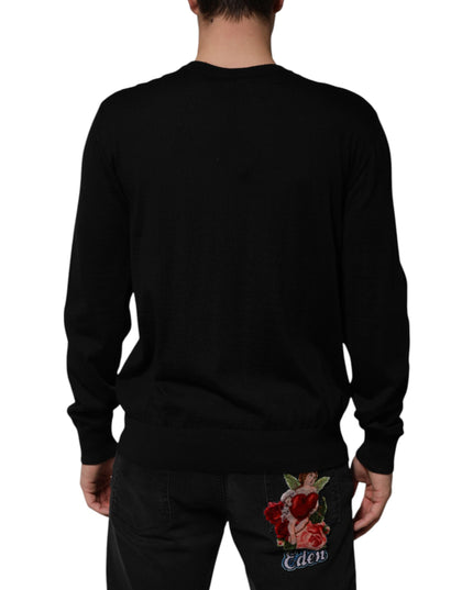 Dolce & Gabbana Black Cashmere Cherub Print Baroque Sweater