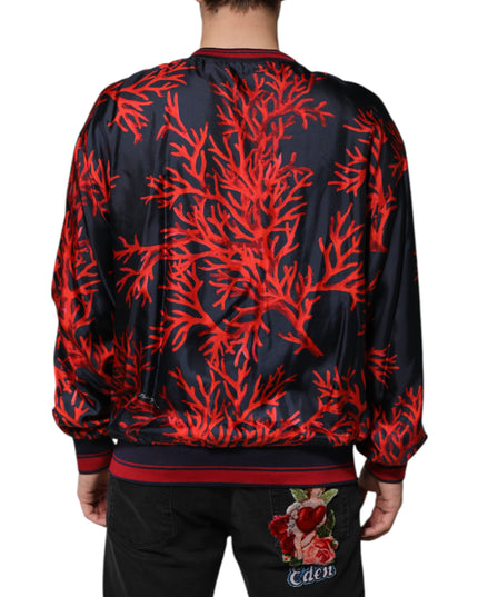 Dolce & Gabbana Navy Red Silk Coral Print Pullover Sweater