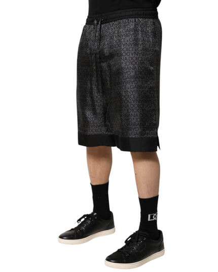 Dolce & Gabbana Gray Black Silk DG Logo Men Bermuda Shorts