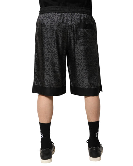 Dolce & Gabbana Gray Black Silk DG Logo Men Bermuda Shorts
