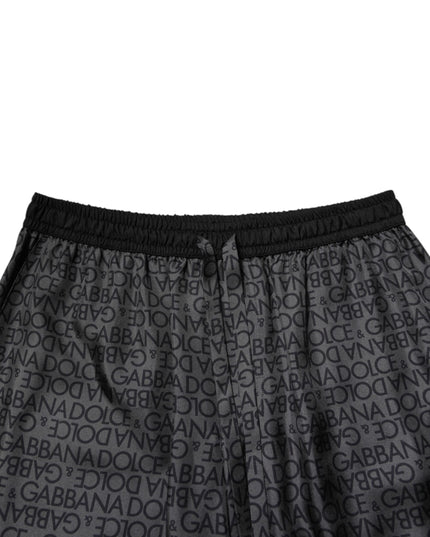 Dolce & Gabbana Gray Black Silk DG Logo Men Bermuda Shorts