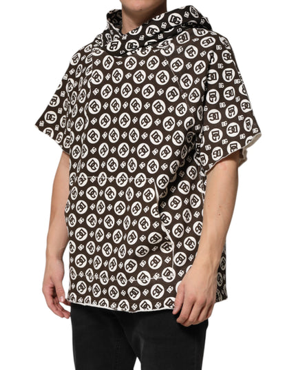 Dolce & Gabbana Brown White DG Logo Short Hoodie Sweater