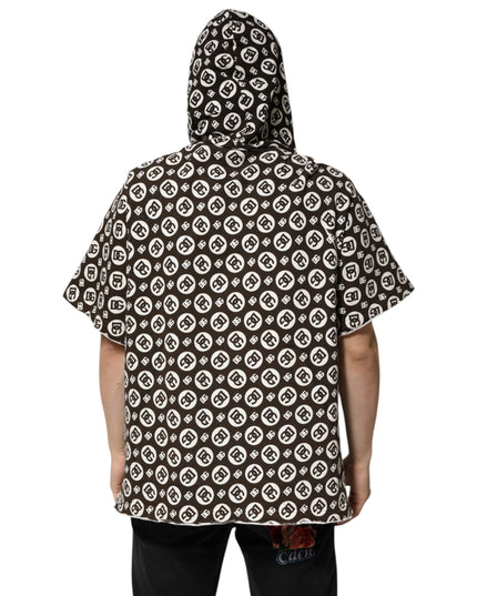 Dolce & Gabbana Brown White DG Logo Short Hoodie Sweater