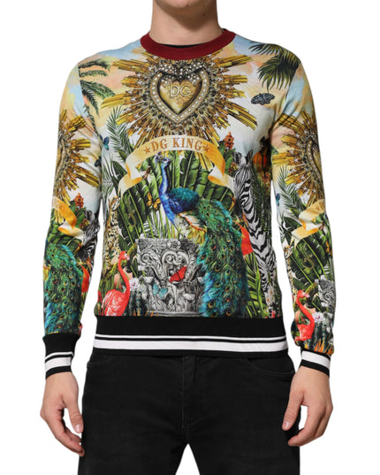 Dolce & Gabbana Tropical Heart Crown Silk Pullover Sweater