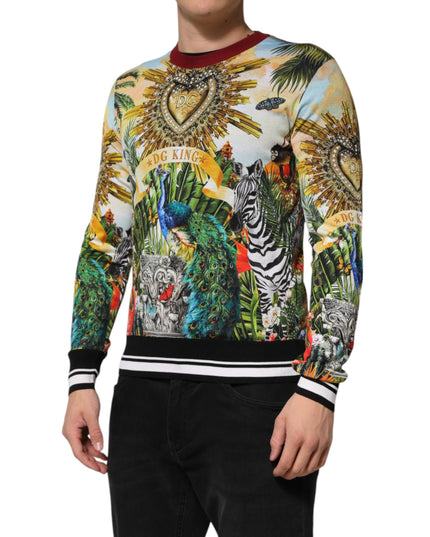 Dolce & Gabbana Tropical Heart Crown Silk Pullover Sweater