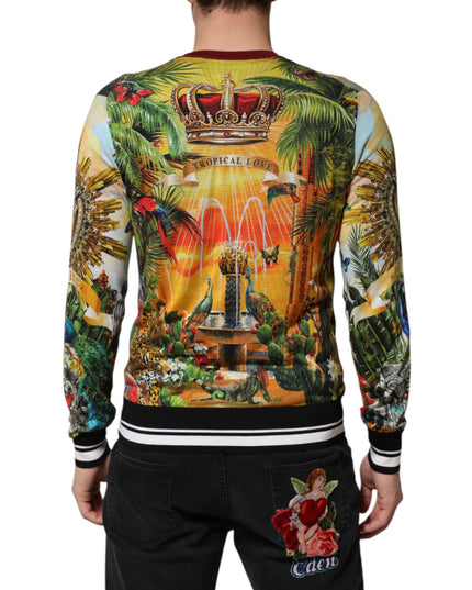 Dolce & Gabbana Tropical Heart Crown Silk Pullover Sweater