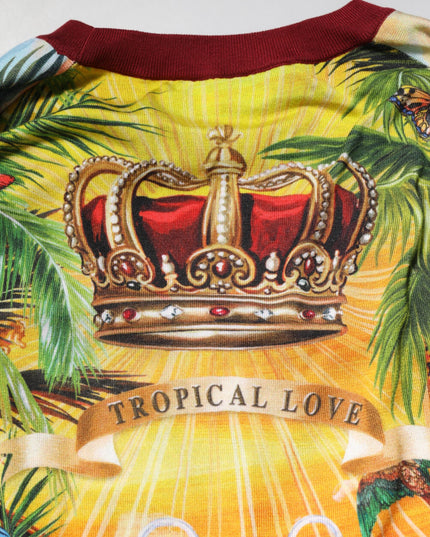 Dolce & Gabbana Tropical Heart Crown Silk Pullover Sweater
