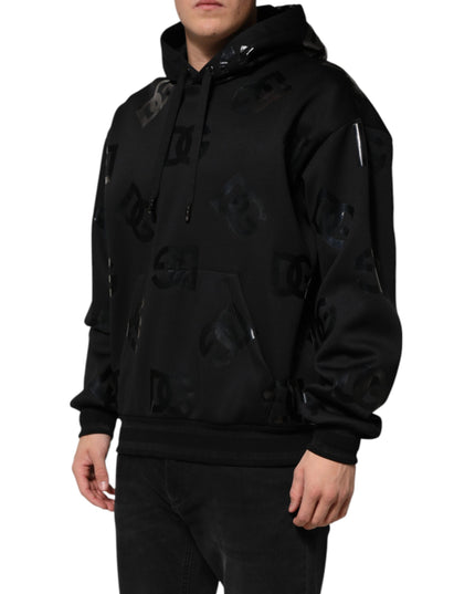 Dolce & Gabbana Black DG Logo Hoodie Metallic Print Sweater