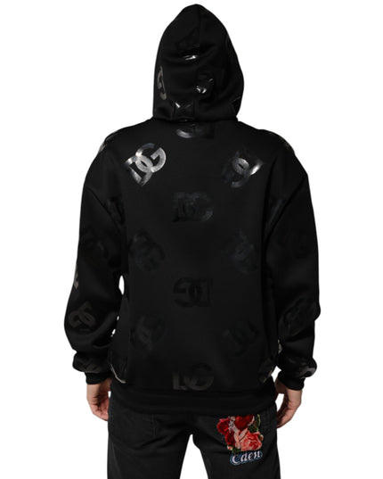 Dolce & Gabbana Black DG Logo Hoodie Metallic Print Sweater